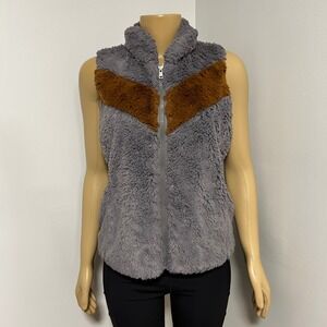 Patagonia Los Gatos Fleece Vest Grey Brown Chevron Full Zip Womens M